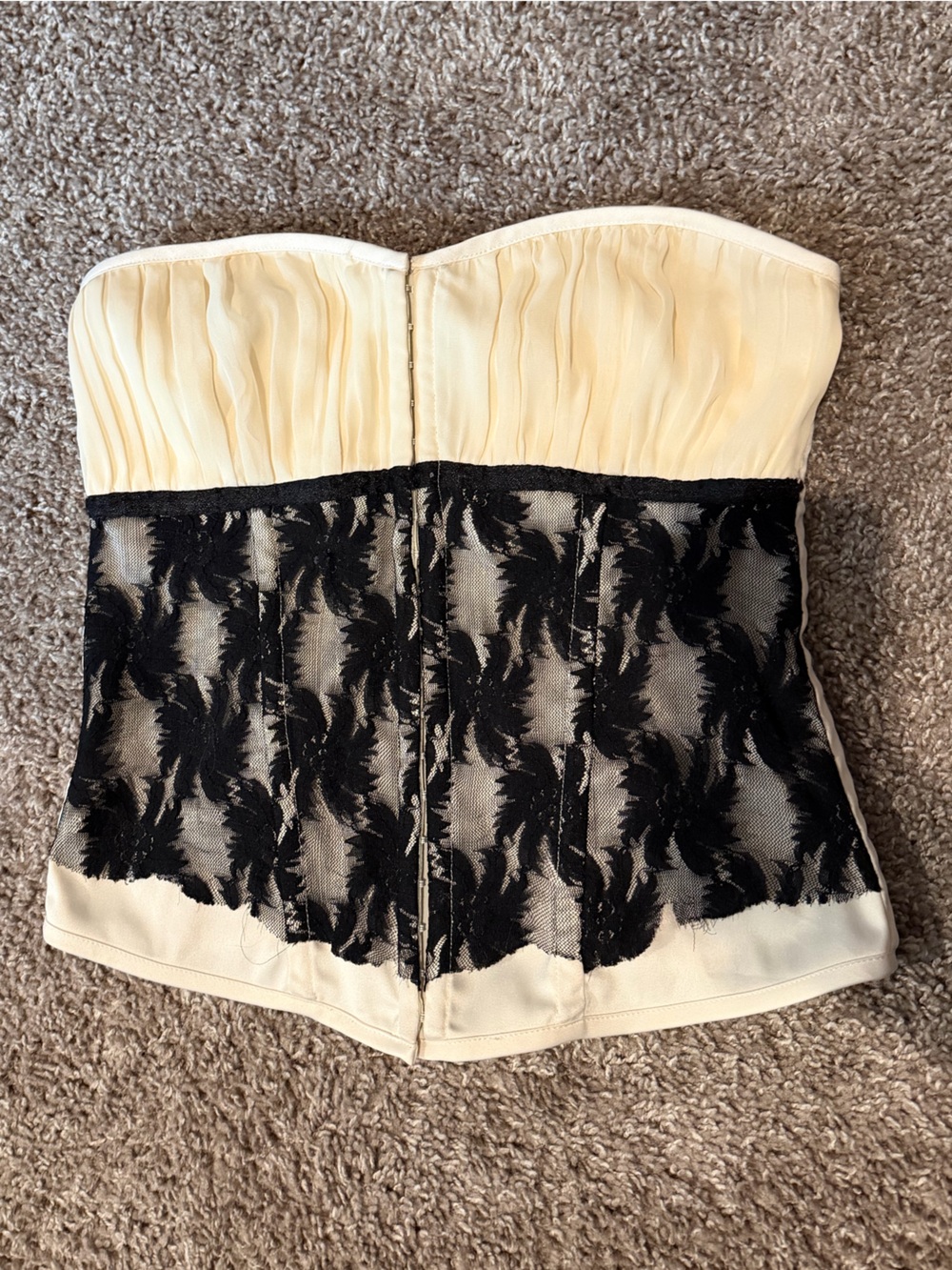 Charlotte Russe Cream Strapless Bustier with Black Lace Overlay